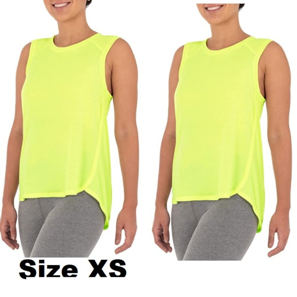 Womens Athletic Works 2 Racerback Tank Tops Size XS 0/2  Acid Yellow Workout NWT
